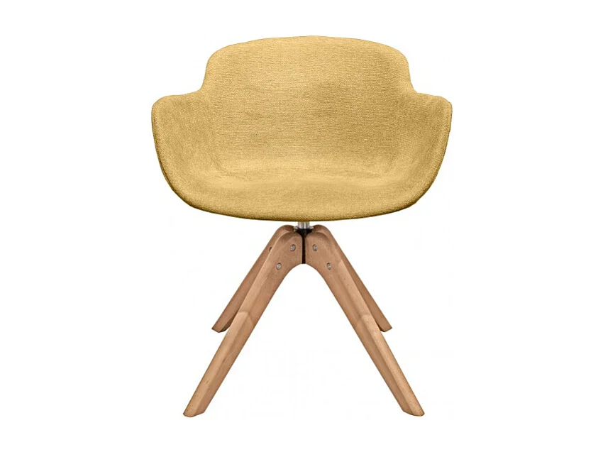 Lot de 2 chaises rotatives en tissu jaune chiné et pieds bois - TWIST