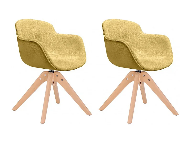 Lot de 2 chaises rotatives en tissu jaune chiné et pieds bois - TWIST