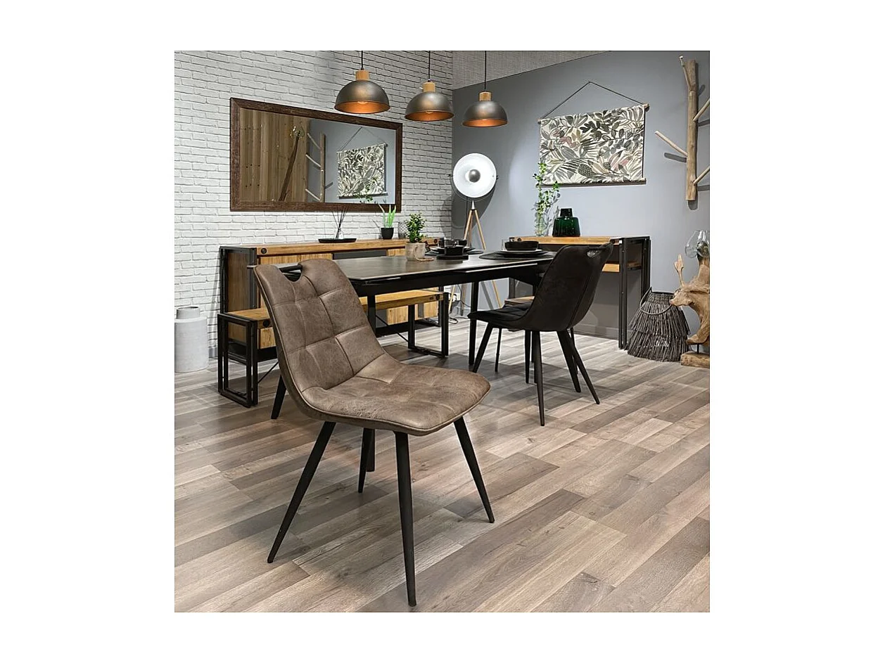 Lot de 2 chaises aspect simili marron vieilli piétement métal - MUSE