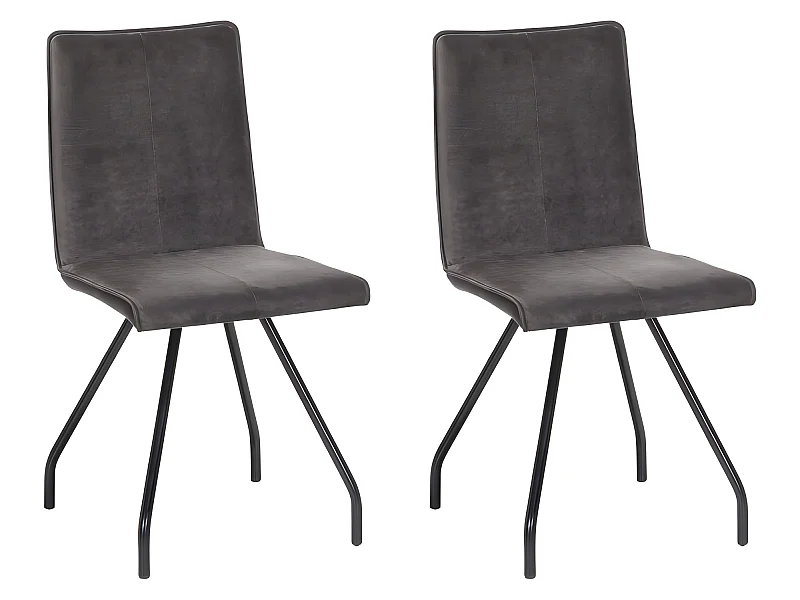 Lot 2 chaises en velours gris anthracite et pieds métal - VELVET