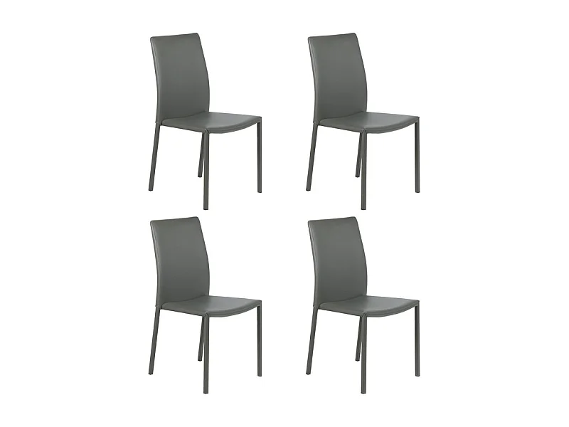 Lot de 4 chaises empilables en simili gris et 4 pieds en acier - LUFY