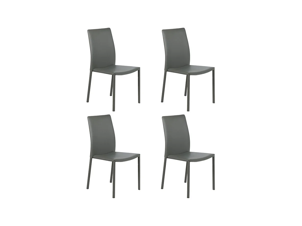 Lot de 4 chaises empilables en simili gris et 4 pieds en acier - LUFY