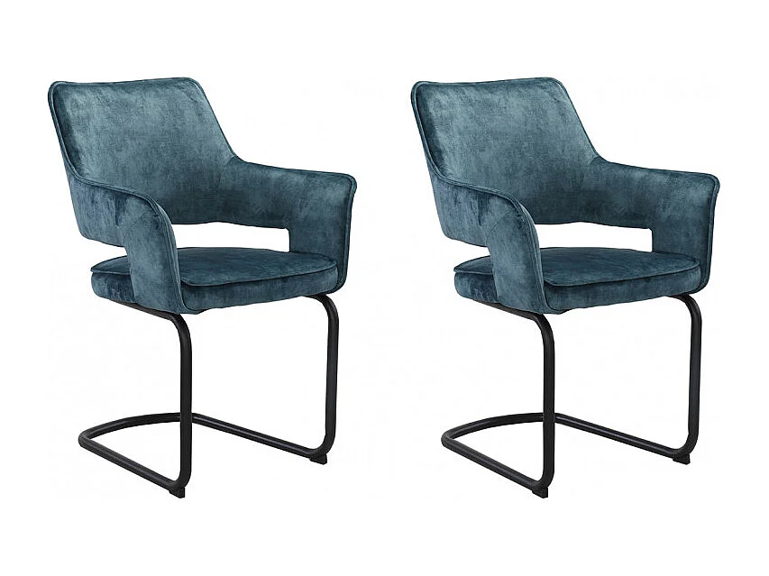 Lot de 2 chaises tissu bleu et piétement métal noir - RIO