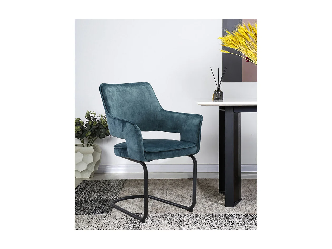 Lot de 2 chaises tissu bleu et piétement métal noir - RIO