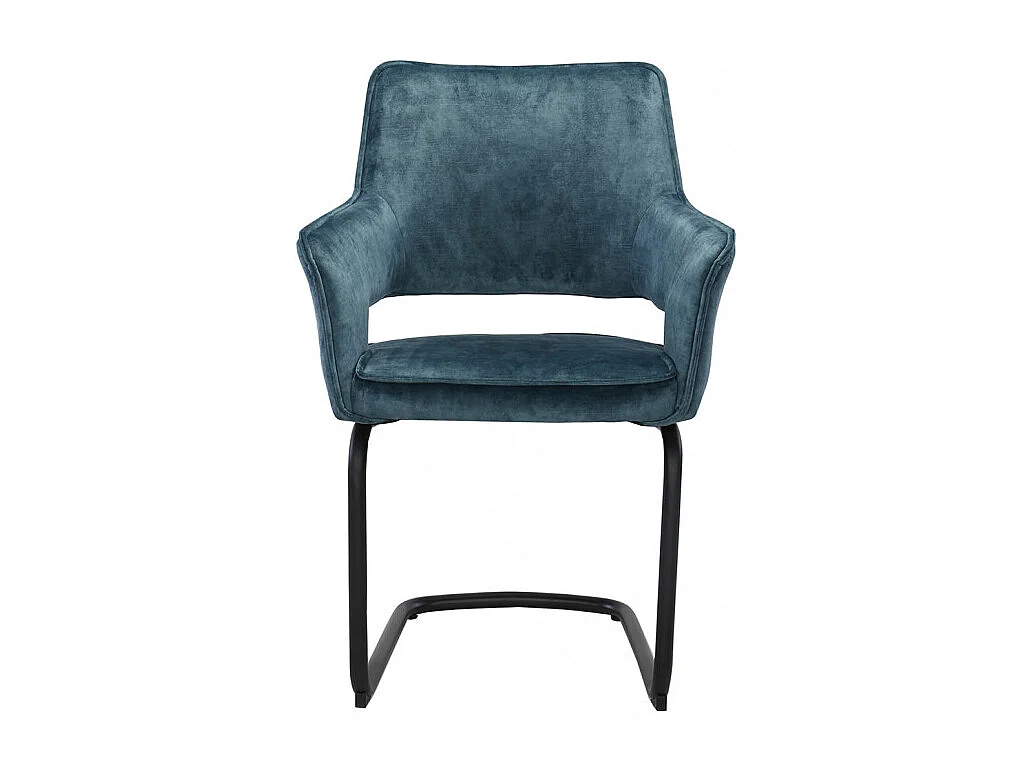 Lot de 2 chaises tissu bleu et piétement métal noir - RIO