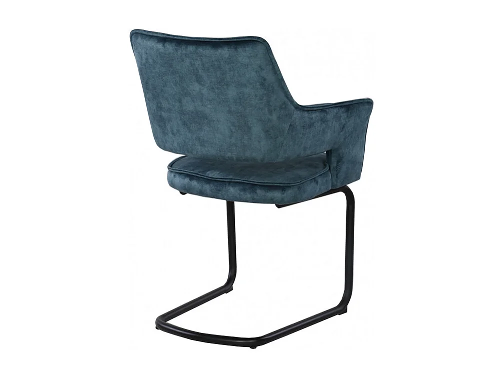Lot de 2 chaises tissu bleu et piétement métal noir - RIO