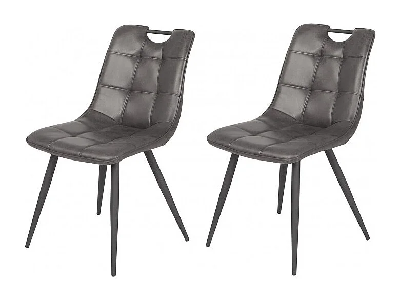 Lot de 2 chaises simili noir vieilli vintage piétement métal - MUSE
