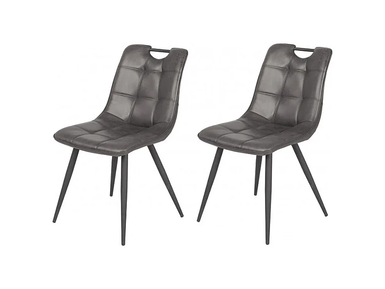 Lot de 2 chaises simili noir vieilli vintage piétement métal - MUSE