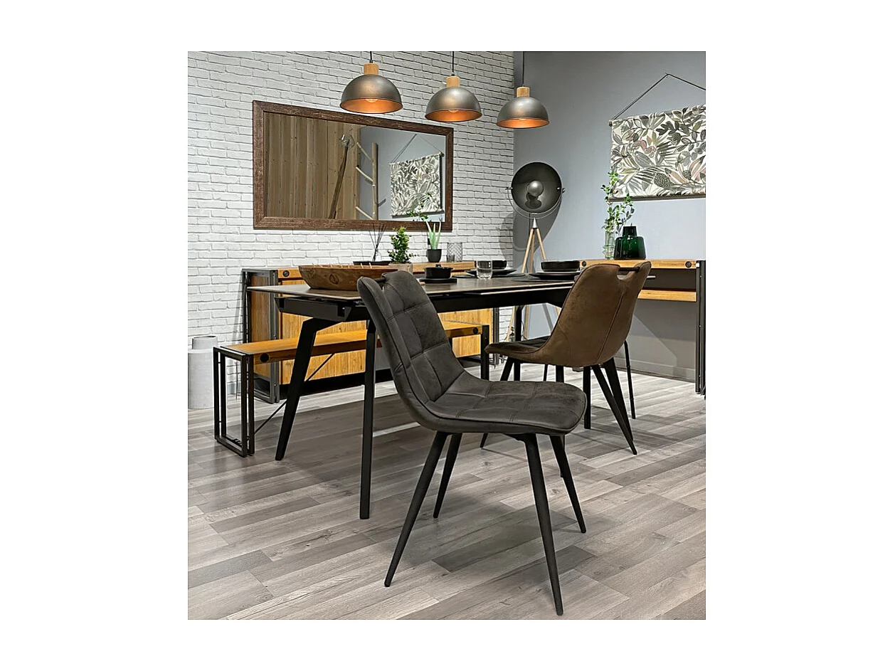 Lot de 2 chaises simili noir vieilli vintage piétement métal - MUSE