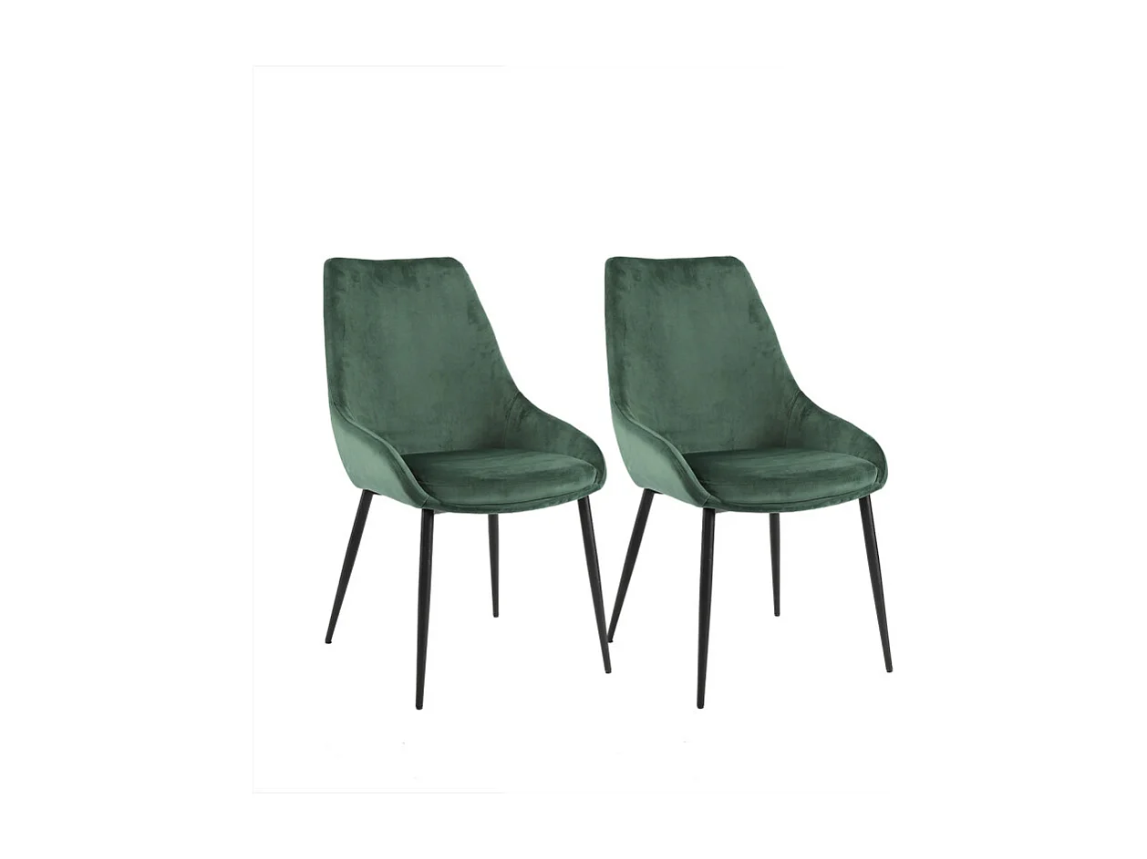 Lot de 2 chaises en velours vert et piètement en métal noir - JAZZY