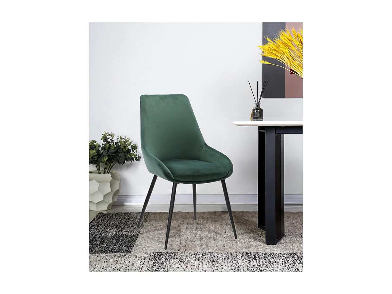 Lot de 2 chaises en velours vert et piètement en métal noir - JAZZY