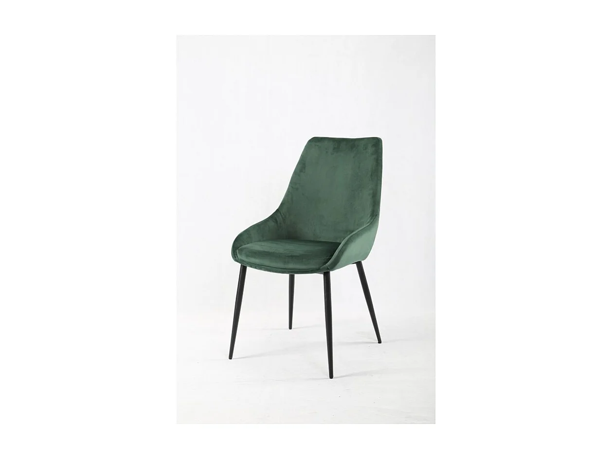Lot de 2 chaises en velours vert et piètement en métal noir - JAZZY