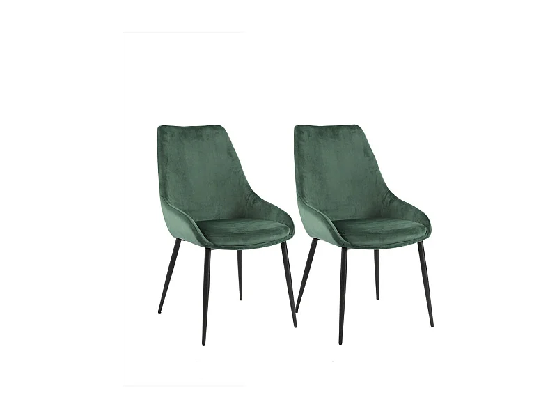 Lot de 2 chaises en velours vert et piètement en métal noir - JAZZY