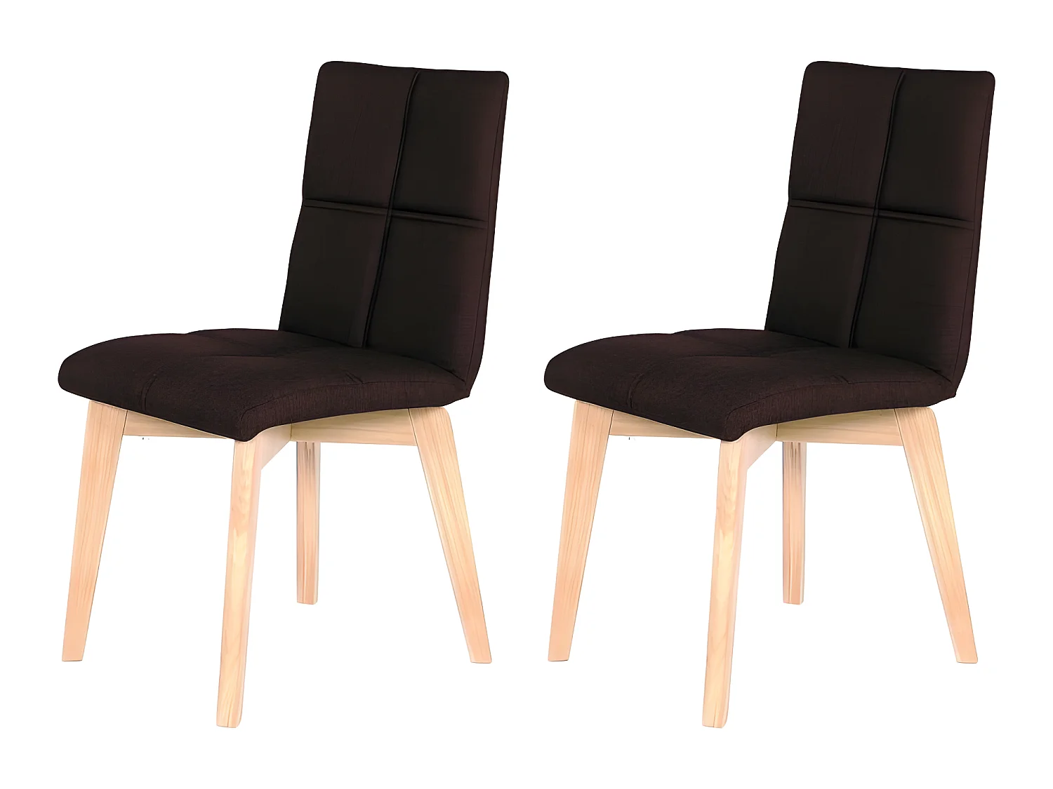 Lot 2 chaises capitonnées tissu marron et pieds chêne - LEA