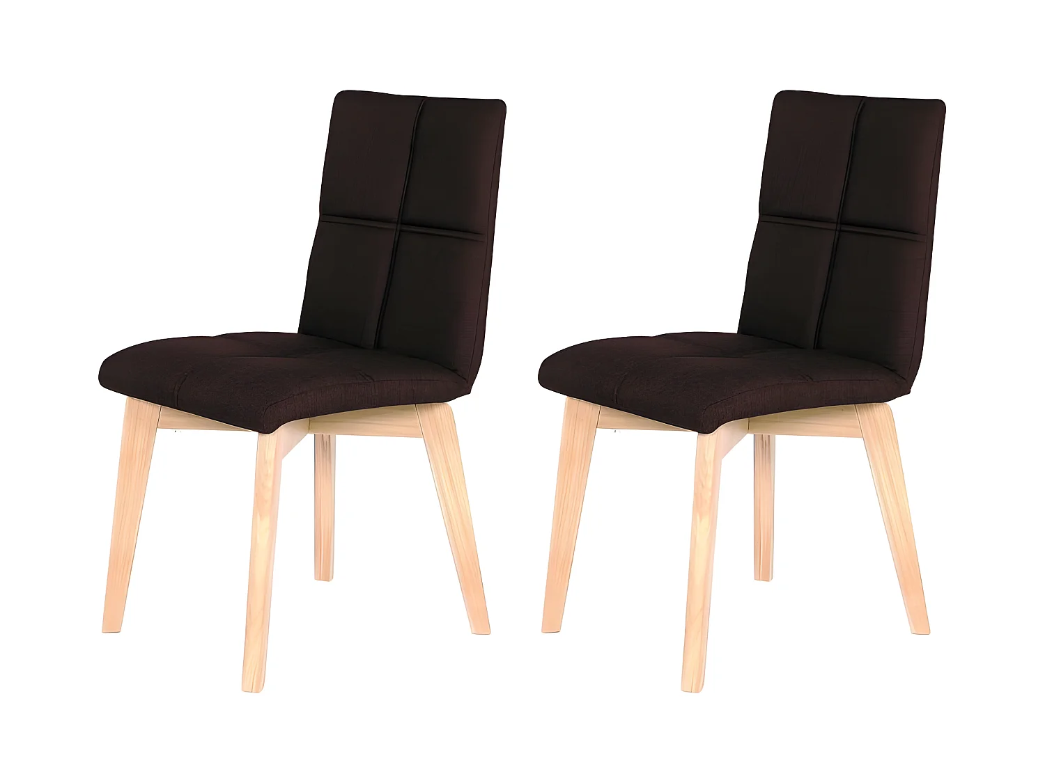 Lot 2 chaises capitonnées tissu marron et pieds chêne - LEA