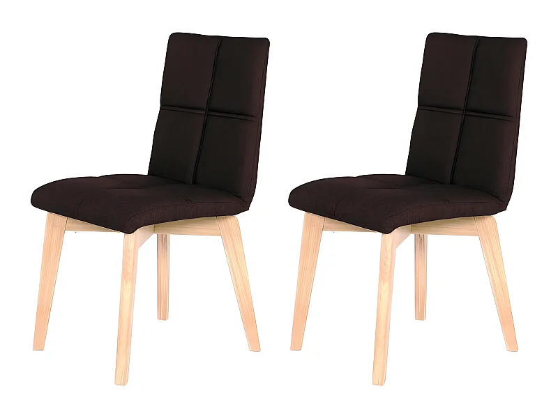 Lot 2 chaises capitonnées tissu marron et pieds chêne - LEA