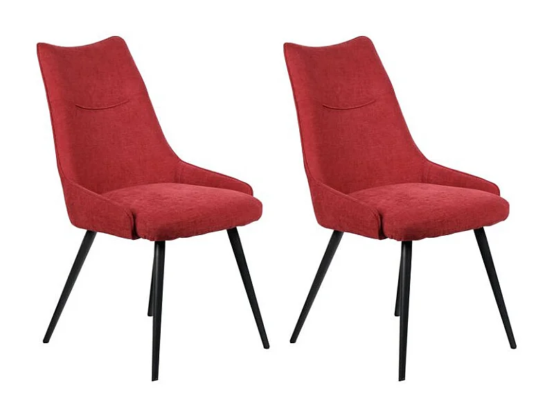 Lot de 2 chaises rembourrées en tissu rouge pieds métal noir - OLBIA
