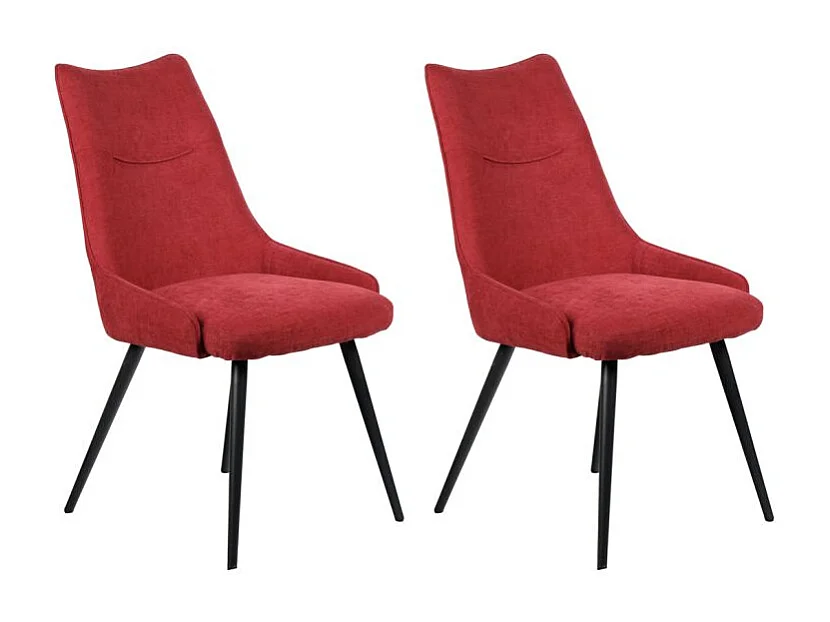 Lot de 2 chaises rembourrées en tissu rouge pieds métal noir - OLBIA