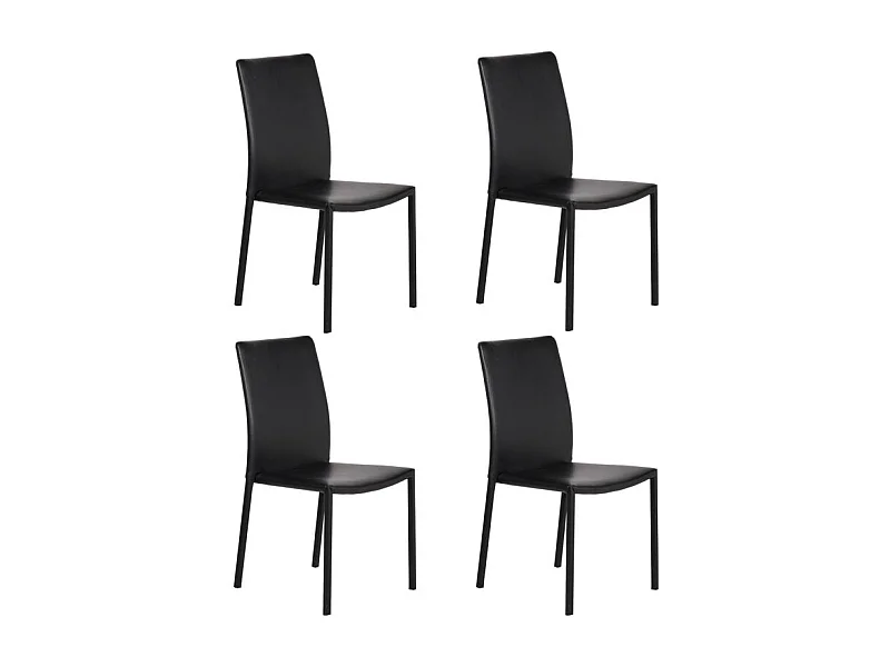 Lot de 4 chaises empilables en simili noir et 4 pieds en acier - LUFY