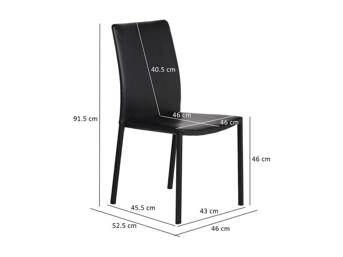 Lot de 4 chaises empilables en simili noir et 4 pieds en acier - LUFY