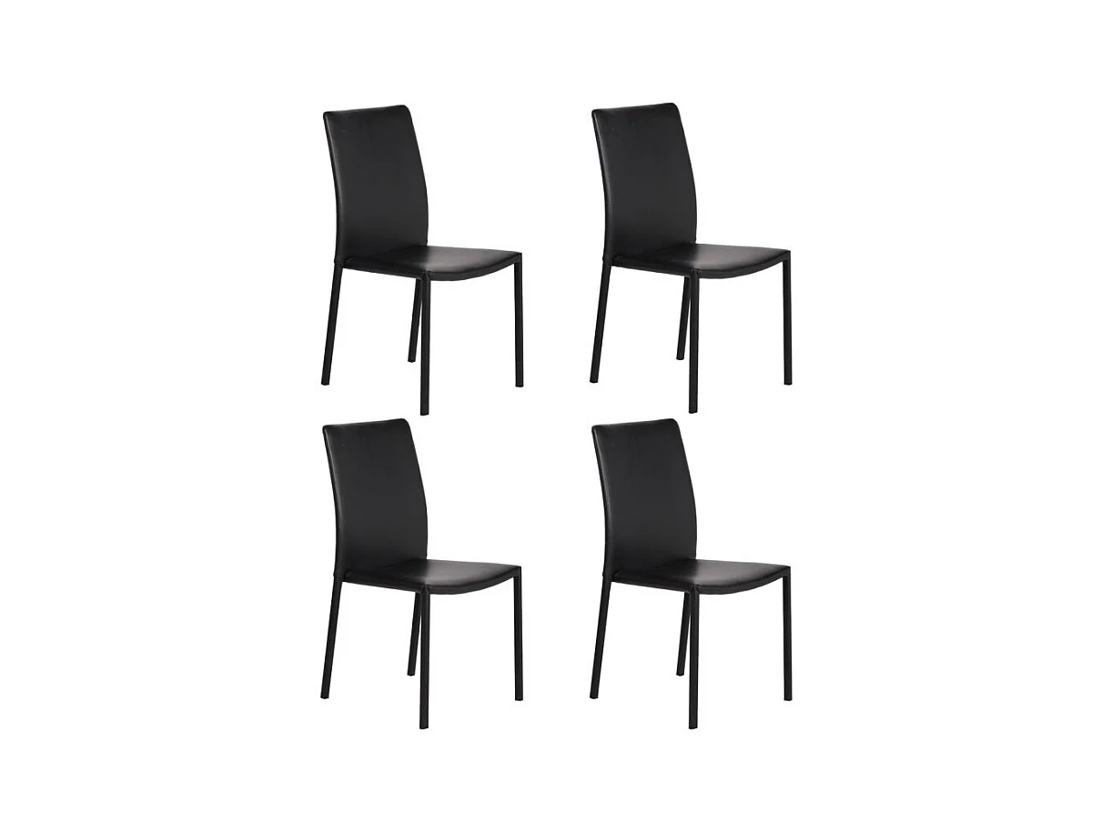 Lot de 4 chaises empilables en simili noir et 4 pieds en acier - LUFY