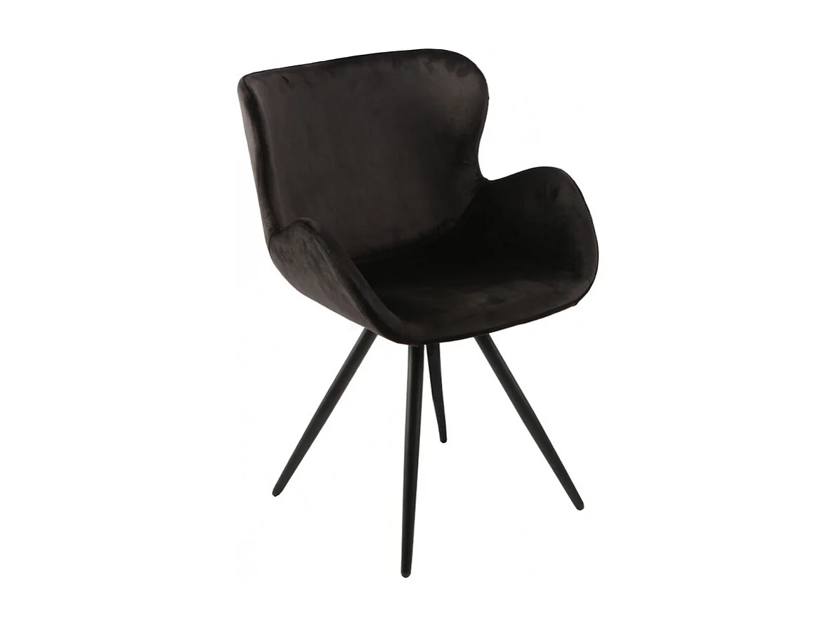Lot de 2 chaises velours noir et piètement métal noir - LOTUS