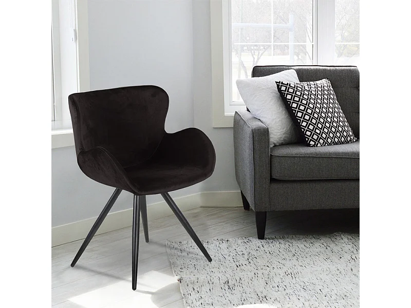 Lot de 2 chaises velours noir et piètement métal noir - LOTUS