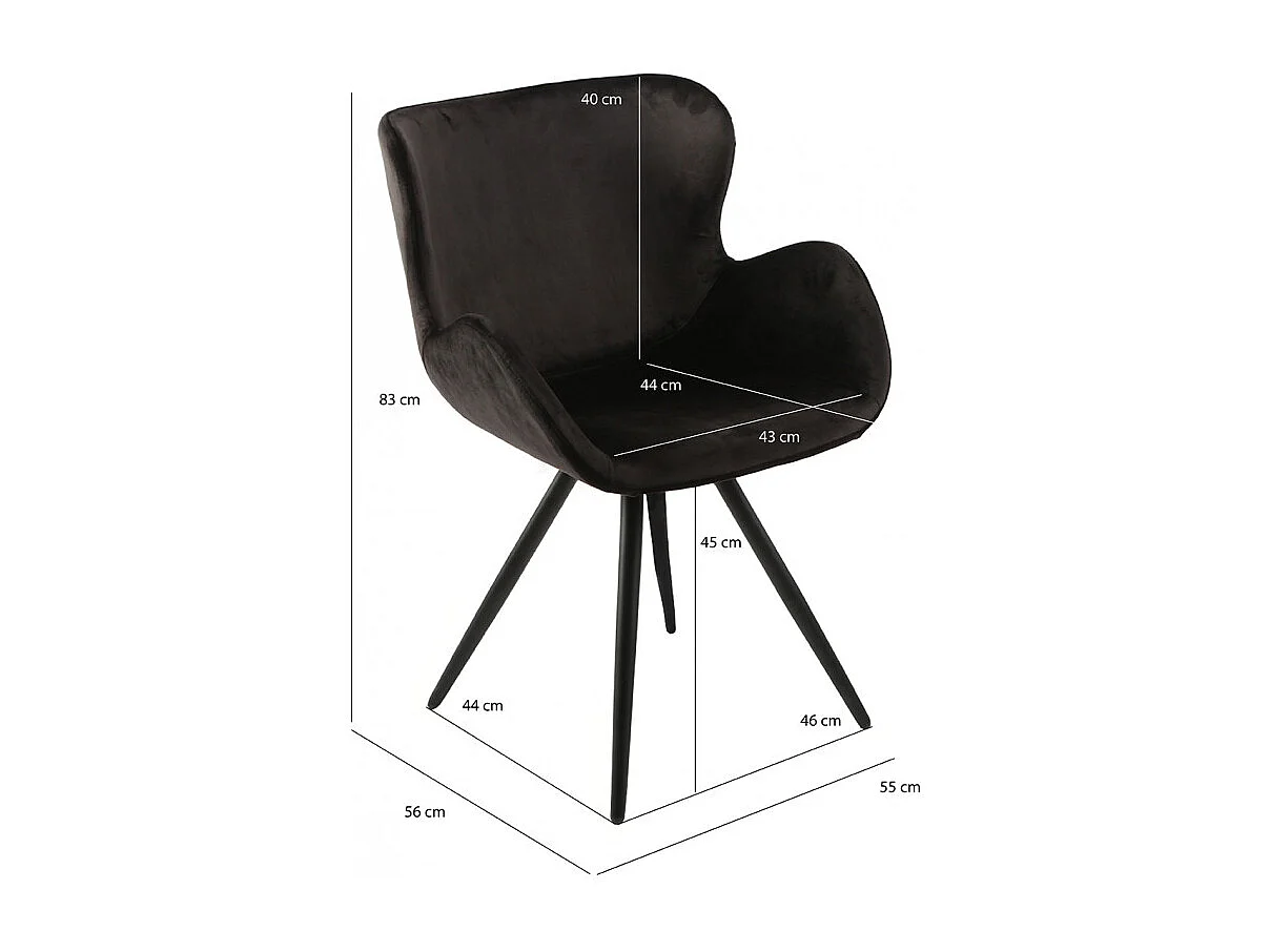 Lot de 2 chaises velours noir et piètement métal noir - LOTUS