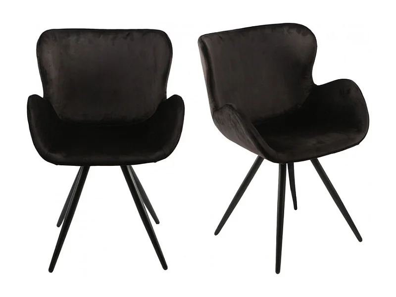 Lot de 2 chaises velours noir et piètement métal noir - LOTUS