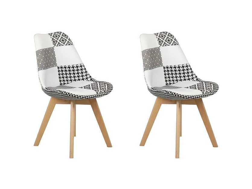 Lot 2 chaises scandinave en tissu patchwork motif noir et blanc - LIDY