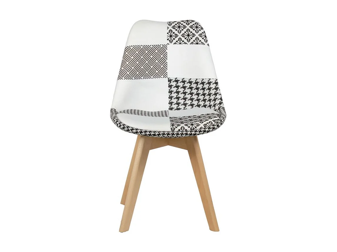 Lot 2 chaises scandinave en tissu patchwork motif noir et blanc - LIDY