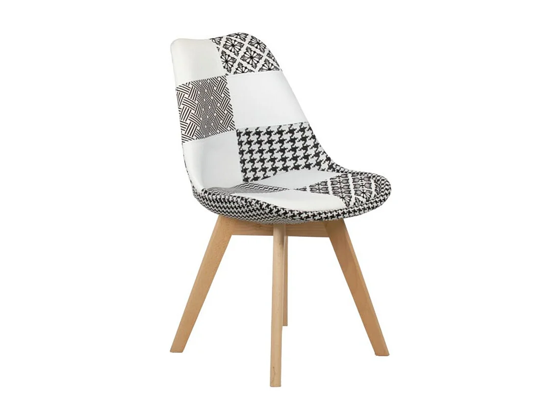 Lot 2 chaises scandinave en tissu patchwork motif noir et blanc - LIDY