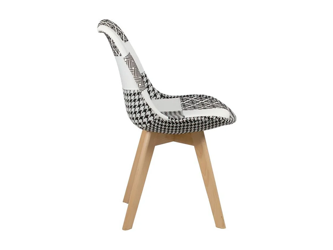 Lot 2 chaises scandinave en tissu patchwork motif noir et blanc - LIDY