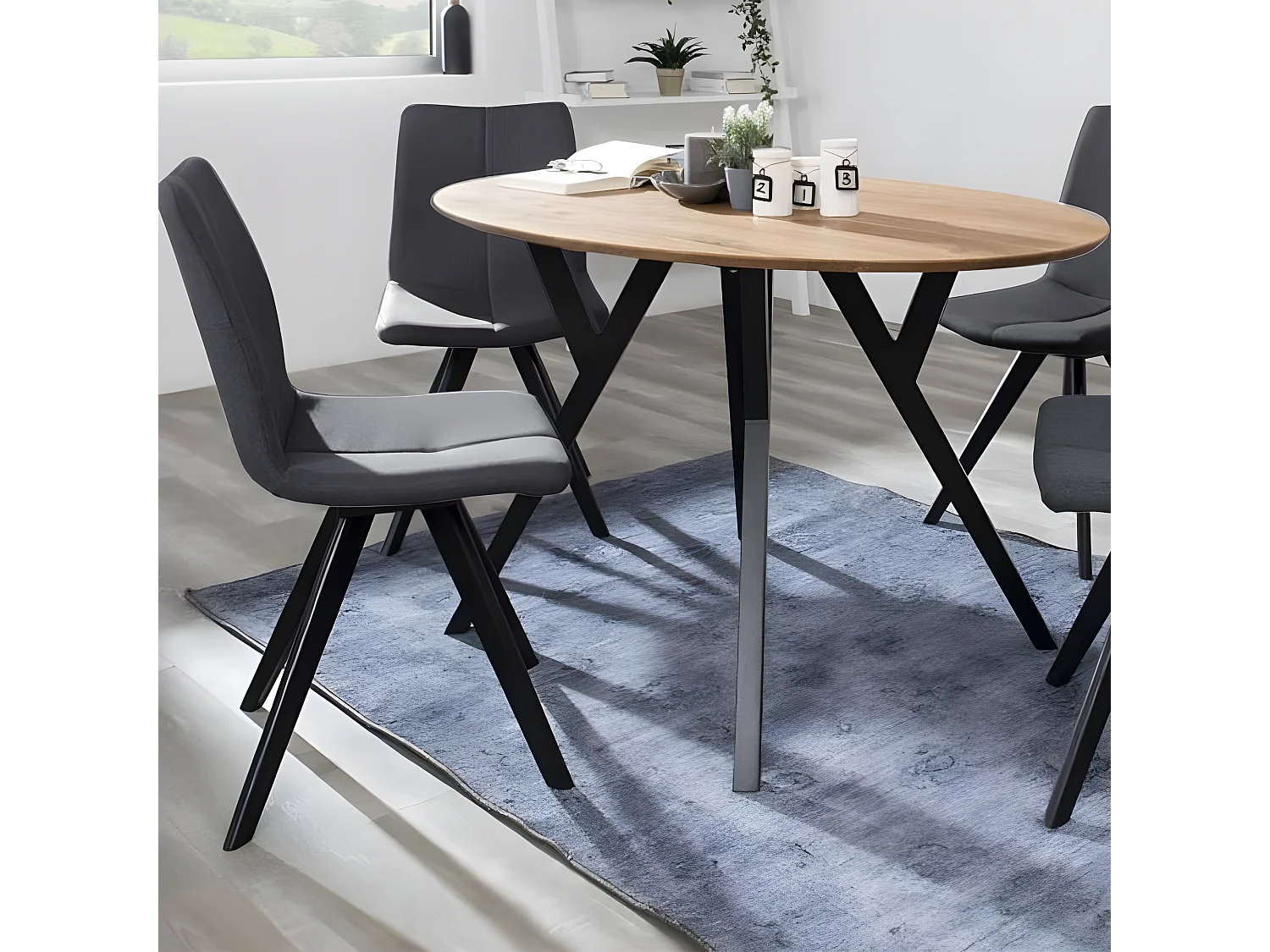 Lot 2 chaises tissu gris foncé et piètement chêne massif noir - MISU