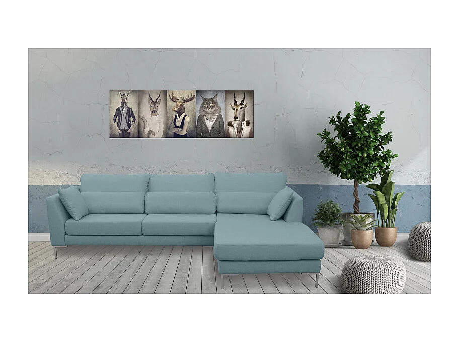 Canapé d'angle droit tissu chiné vert de gris et pieds métal - SCAVO