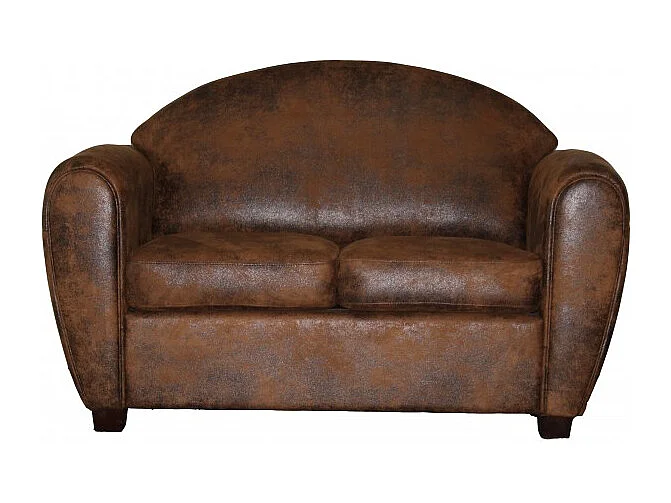 Canapé 2 places 144 cm simili marron effet vieilli style club - CUBA