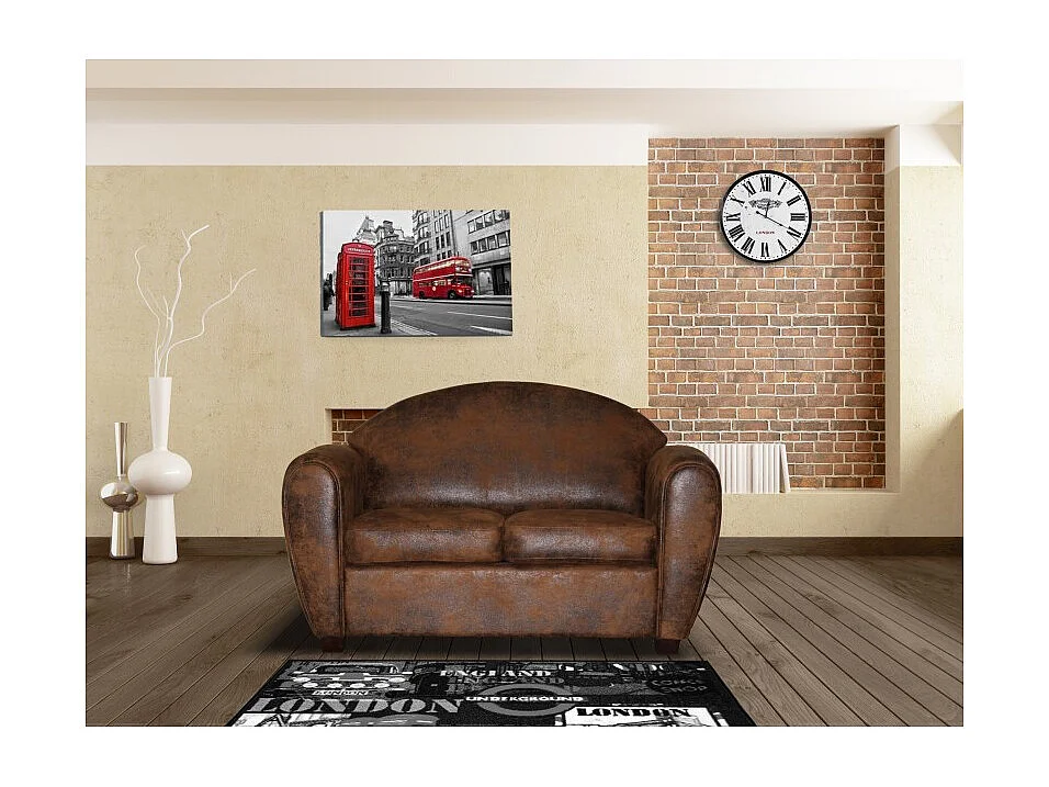 Canapé 2 places 144 cm simili marron effet vieilli style club - CUBA