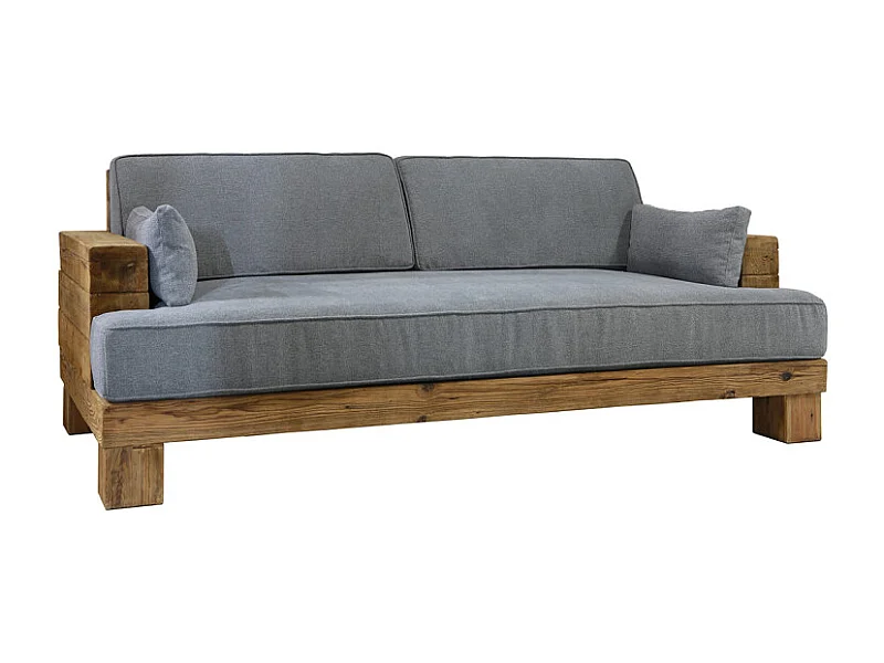 Canapé 3 places 224 cm en bois massif recyclé et tissu gris - CHALET