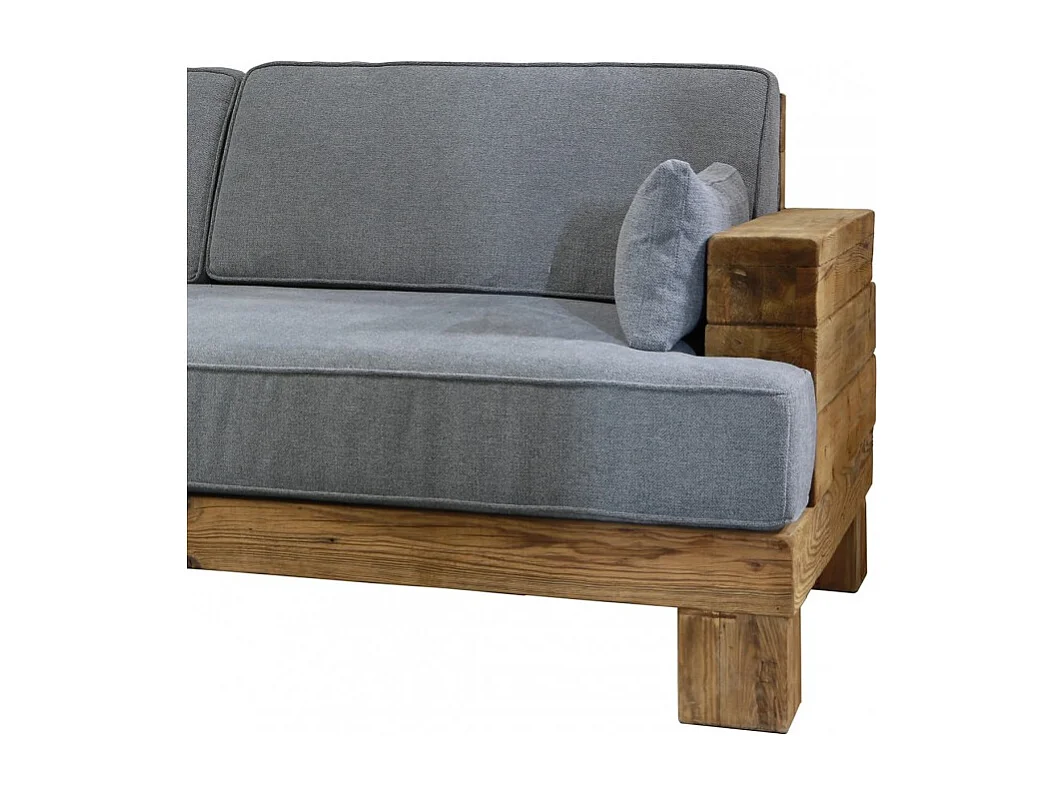 Canapé 3 places 224 cm en bois massif recyclé et tissu gris - CHALET