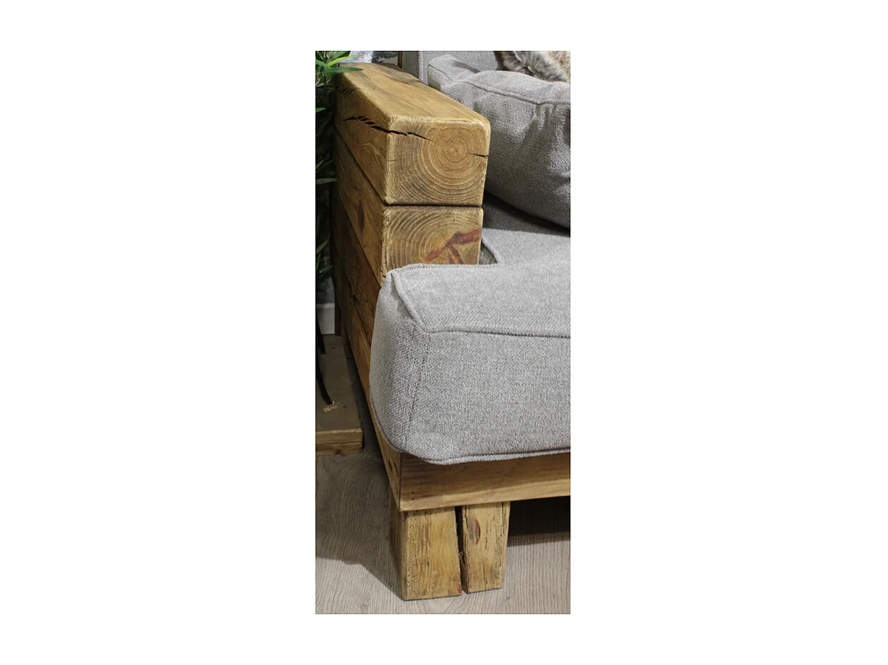 Canapé 3 places 224 cm en bois massif recyclé et tissu gris - CHALET