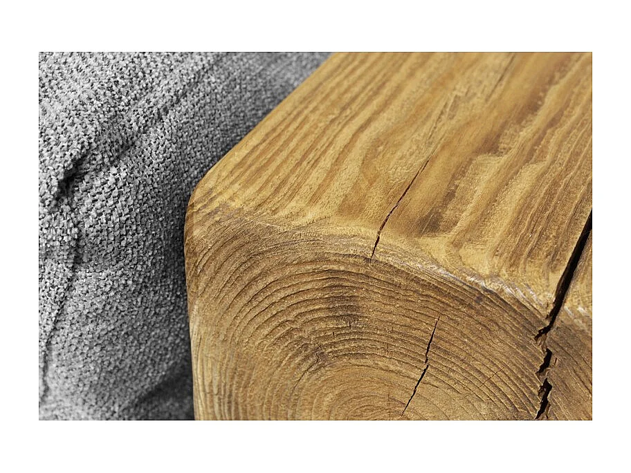 Canapé 3 places 224 cm en bois massif recyclé et tissu gris - CHALET