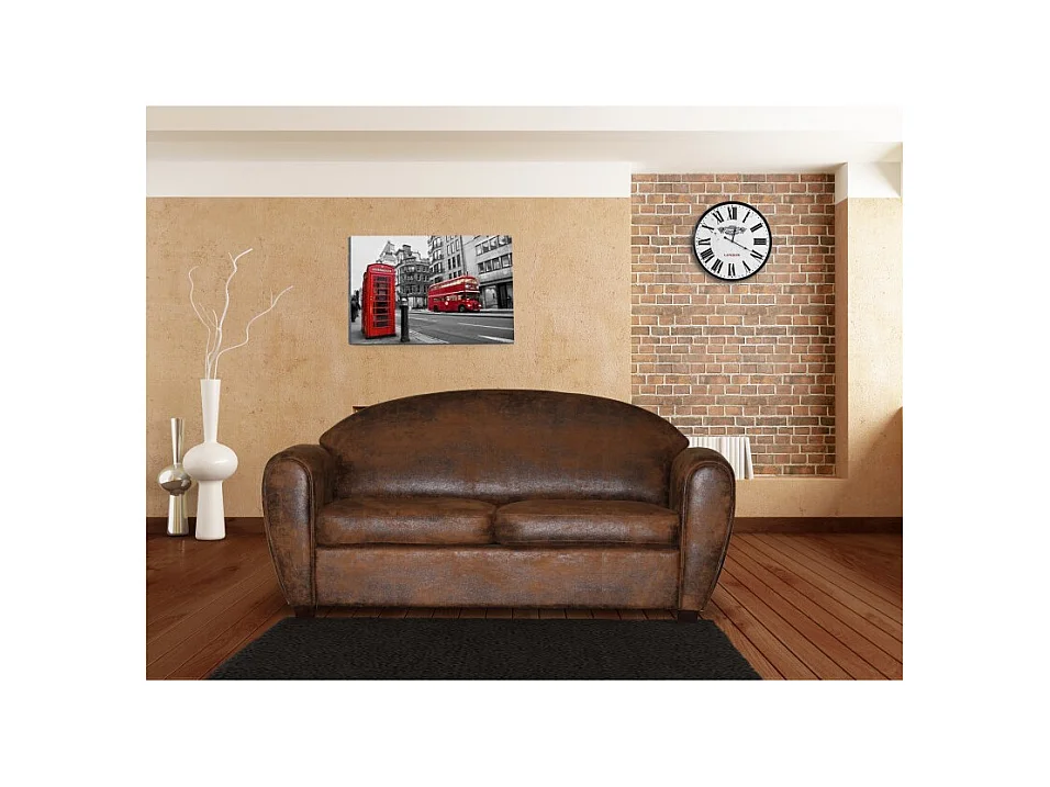 Canapé 3 places 196 cm simili marron effet vieilli style club - CUBA