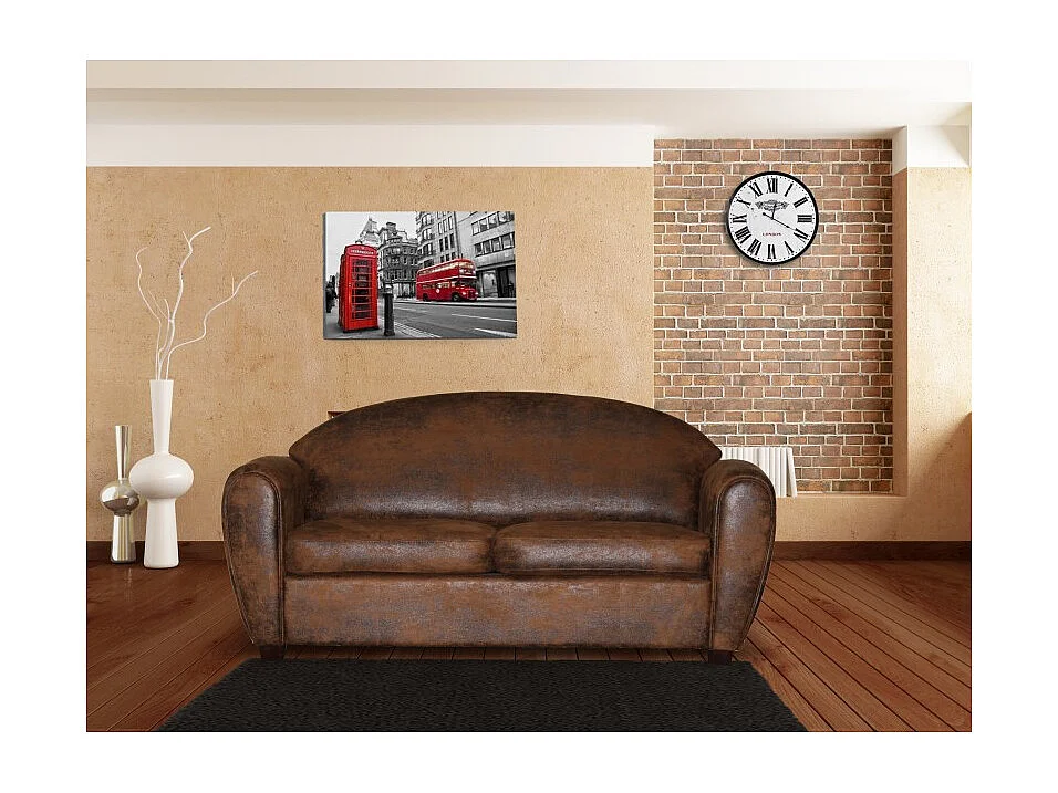 Canapé 3 places 196 cm simili marron effet vieilli style club - CUBA