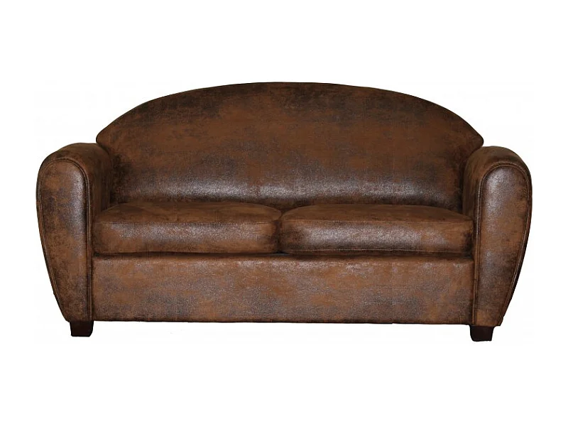 Canapé 3 places 196 cm simili marron effet vieilli style club - CUBA