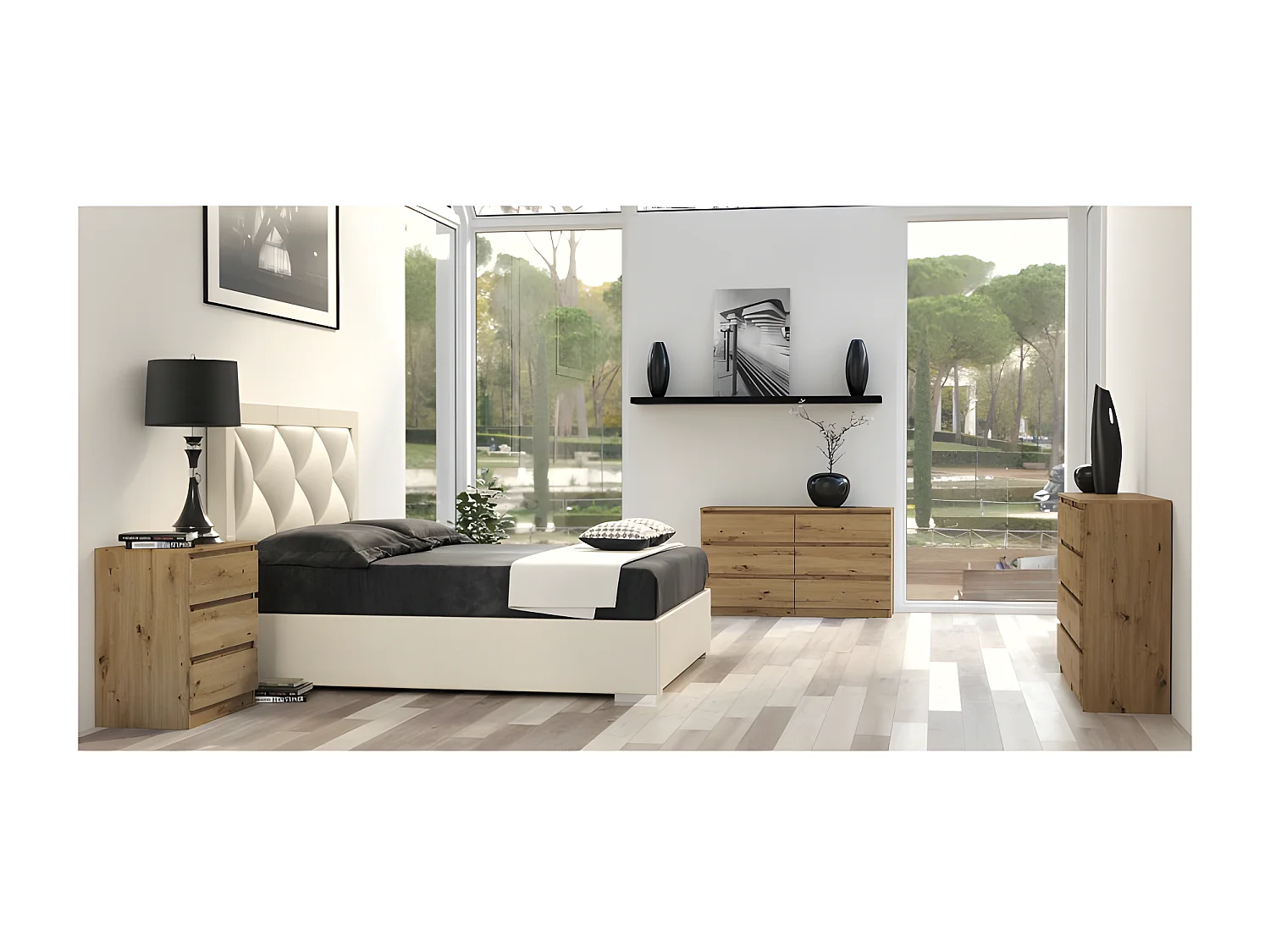 ASTER - Commode large chambre salon bureau - 6 tiroirs - 138x40x75cm - 6 tiroirs - Style scandinave - Aspect bois