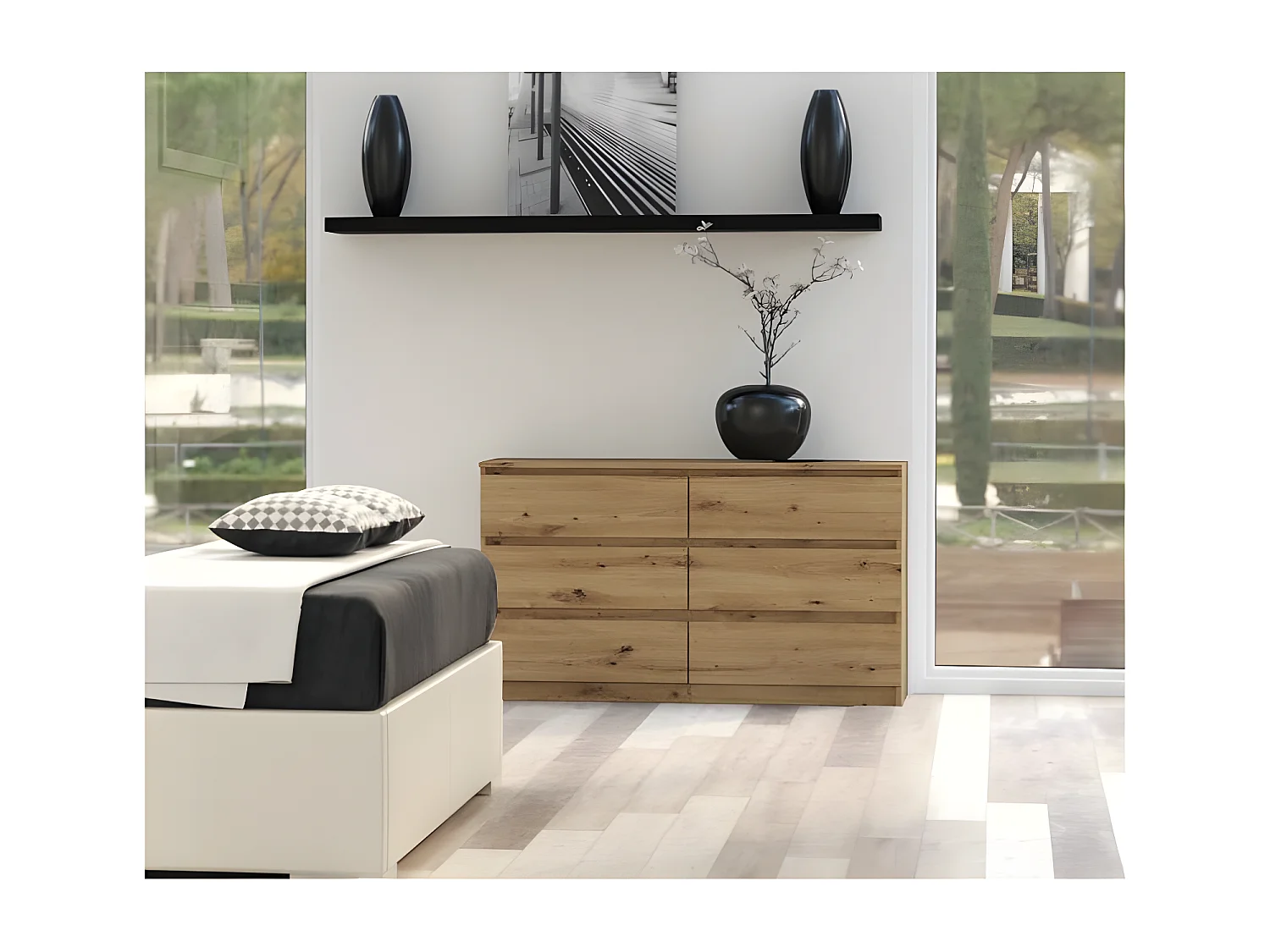 ASTER - Cassettiera grande per camera da letto soggiorno ufficio - 6 cassetti - 138x40x75cm - 6 cassetti - Stile scandinavo