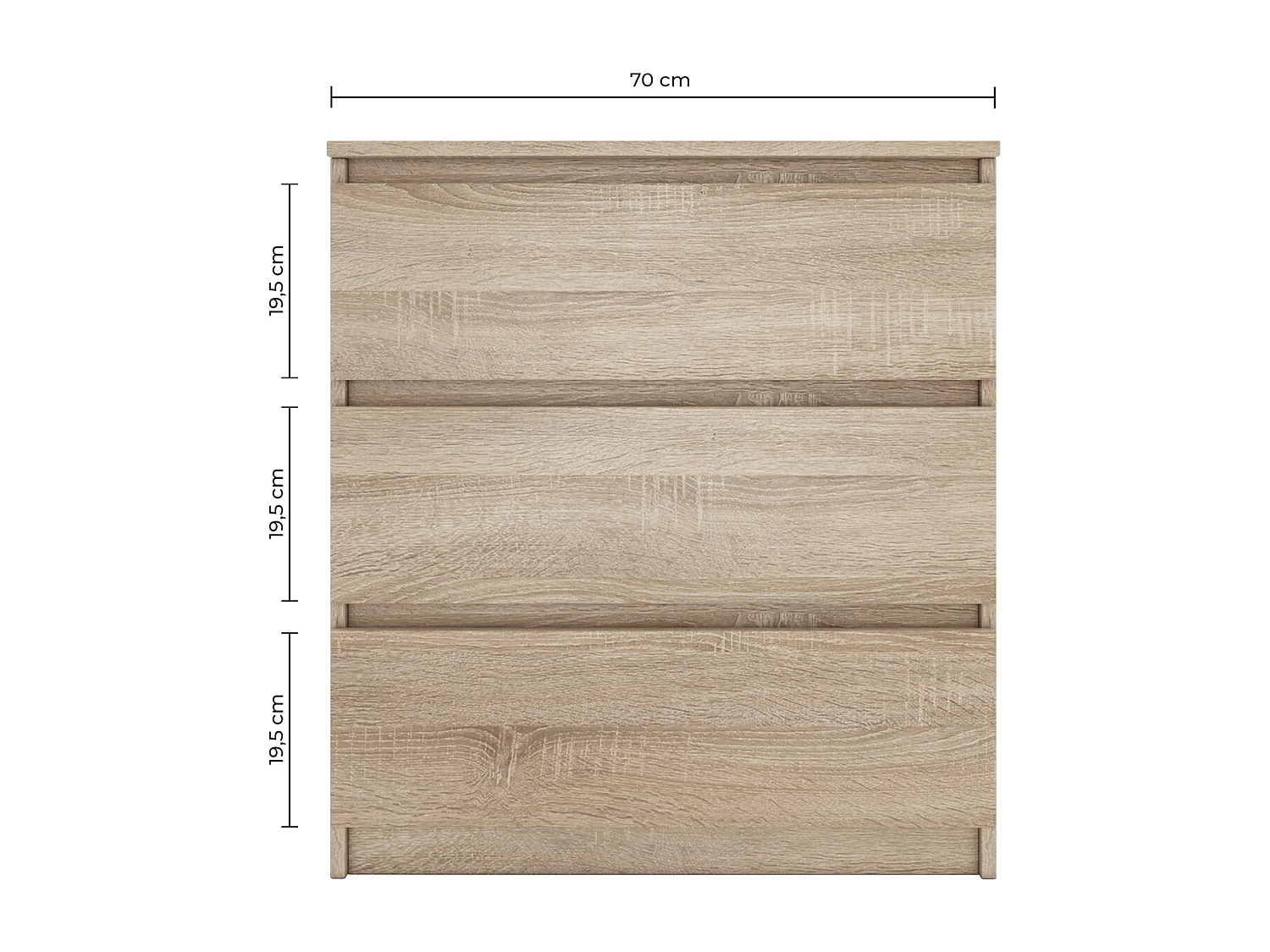 ASTER T3 - Cómoda con 3 cajones - Despacho y dormitorio - 77x70x40 - mueble de almacenamiento - estilo escandinavo - imitación madera