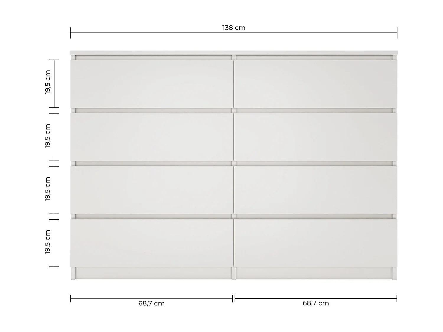 MILANO - Cassettiera moderna per camera / soggiorno / ufficio 40x138x97 - 8 cassetti scorrevoli - Mobile contenitore - Cassettiera