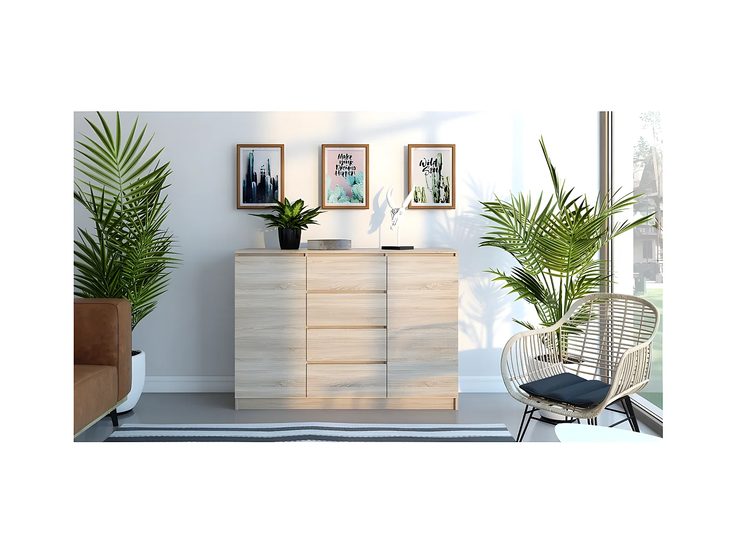 PARME | Commode style moderne chambre/salon/bureau | 120x40x97 | 2 portes+ 4 triroirs | Meuble de rangement moderne