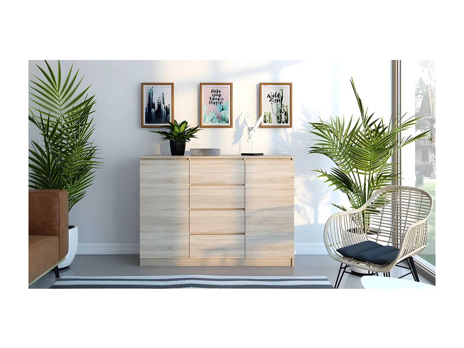 PARME | Commode style moderne chambre/salon/bureau | 120x40x97 | 2 portes+ 4 triroirs | Meuble de rangement moderne